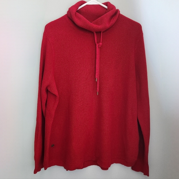 Lauren Ralph Lauren Cowl Neck Red 100% Cotton Sweater Size 1X - Picture 1 of 12